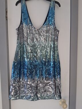 Blue and Silver Sequin Tank Dress